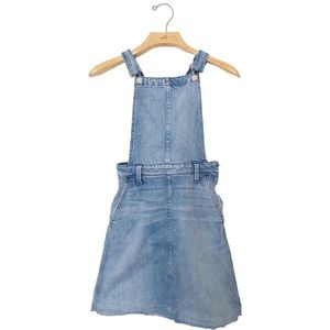 Madewell Overall Denim Jumper Mini Dress Faded Distressed Fringe Raw Hem Blue XS